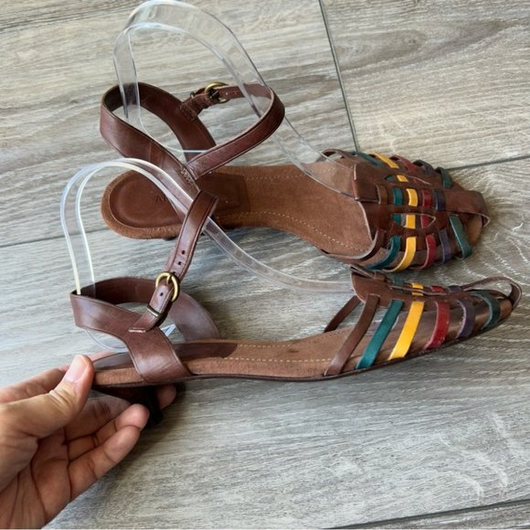 Arezzo Colourful Leather Huarache Strappy Sandal - Picture 6 of 13